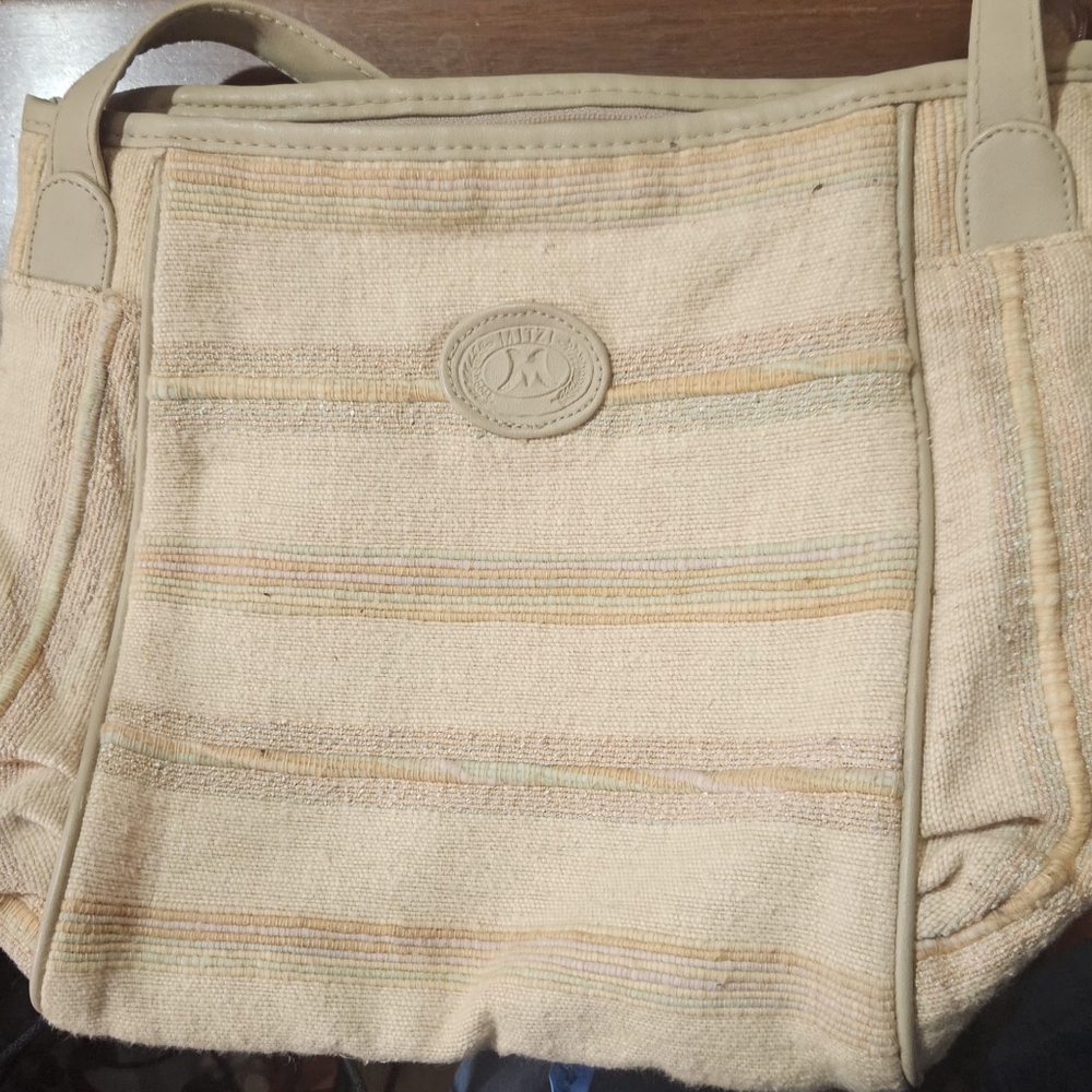 Mitzi fabric shoulder bag. Tan with neutral stripes